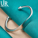 925 Silver Double Beads Bangle Bracelet Adjustable for Wedding