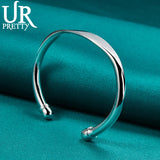 925 Silver Double Beads Bangle Bracelet Adjustable for Wedding