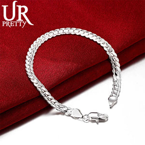 925 Sterling Silver 6MM Full Sideways Bracelet Chain