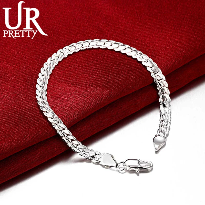 925 Sterling Silver 6MM Full Sideways Bracelet Chain