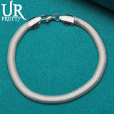 925 Sterling Silver Fishbone Chain Bracelet Men Women Party Wedding Jewelry
