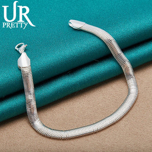 925 Sterling Silver Fishbone Chain Bracelet Men Women Party Wedding Jewelry