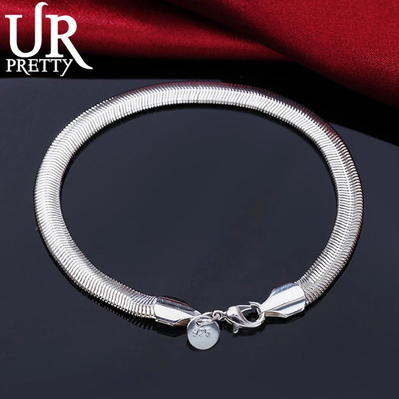 925 Silver Fishbone Chain Bracelet 6mm Men Women Party Wedding Jewelry