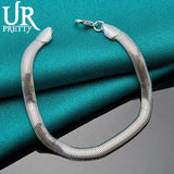 925 Sterling Silver Fishbone Chain Bracelet Men Women Party Wedding Jewelry