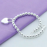 925 Silver Heart Lock Pendant Bracelet Women Charm Jewelry