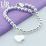 925 Silver Heart Lock Pendant Bracelet Women Charm Jewelry