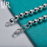 925 Silver Bead Ball Chain Heart Lock Bracelet Women Wedding Charm Jewelry