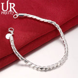 925 Silver 8in 4mm Solid Snake Chain Bracelet Wedding Jewelry