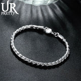 925 Silver 8in 4mm Solid Snake Chain Bracelet Wedding Jewelry