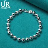 925 Silver 8mm Bead Chain Bracelet Women Wedding Charm Jewelry