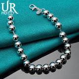 925 Silver 8mm Bead Chain Bracelet Women Wedding Charm Jewelry