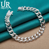 925 Silver 8mm Sideways Chain Bracelet Women Wedding Engagement Charm Gift