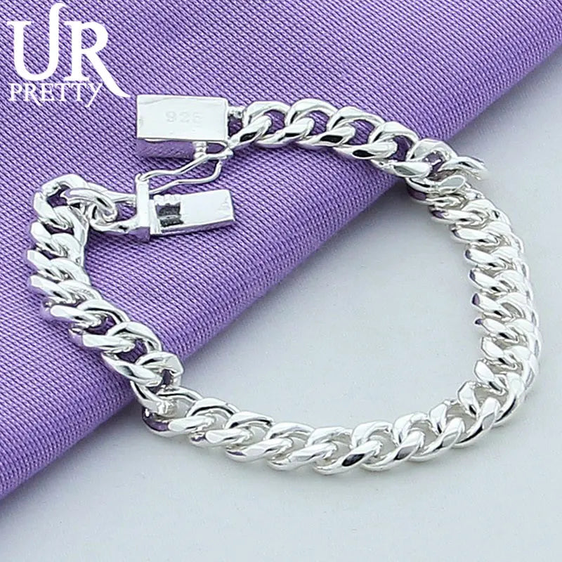 925 Silver 8mm Sideways Chain Bracelet Women Wedding Engagement Charm Gift