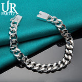 925 Silver 8mm Sideways Chain Bracelet Women Wedding Engagement Charm Gift
