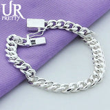 925 Silver 8mm Sideways Chain Bracelet Women Wedding Engagement Charm Gift