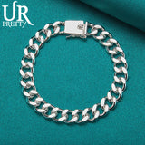 925 Silver 8mm Sideways Chain Bracelet Women Wedding Engagement Charm Gift