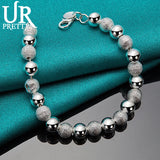 925 Silver 8mm Frosted Beads Bracelet Women Wedding Jewelry
