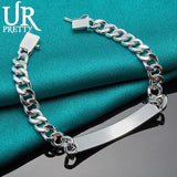 925 Silver 8mm Smooth Chain Bracelet Women Charm Jewelry
