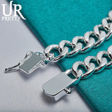 925 Silver 8mm Chain Bracelet Women Wedding Charm Jewelry