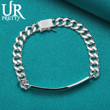 925 Silver 8mm Chain Bracelet Women Wedding Charm Jewelry