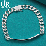 925 Silver 8mm Chain Bracelet Women Wedding Charm Jewelry