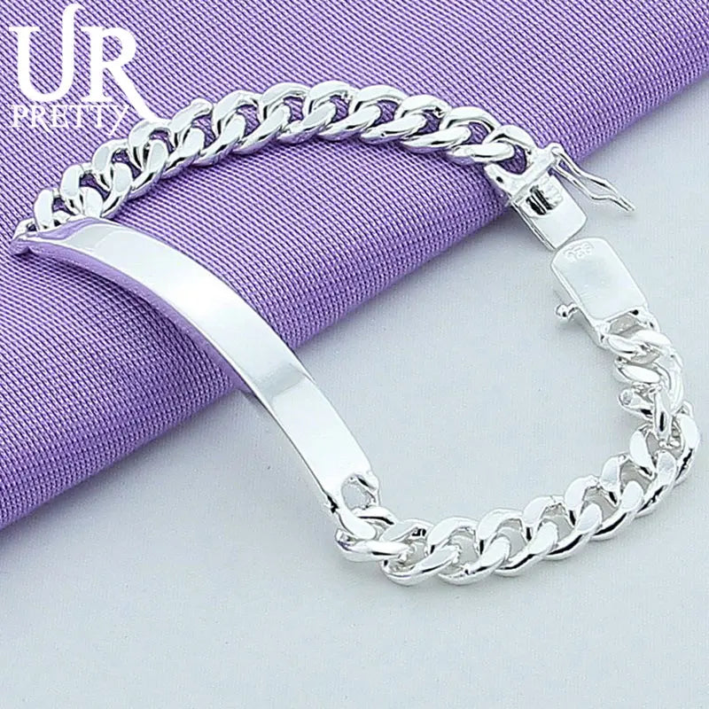 925 Silver 8mm Smooth Chain Bracelet Women Charm Jewelry
