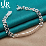 925 Silver 8mm Chain Bracelet Women Wedding Charm Jewelry