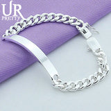 925 Silver 8mm Smooth Chain Bracelet Women Charm Jewelry