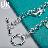 925 Silver Bag Heeled Shoes Chain Bracelet Wedding Engagement Charm