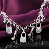 925 Silver Bag High-Heeled Shoes Chain Bracelet Wedding Engagement