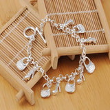 925 Silver Bag High-Heeled Shoes Chain Bracelet Wedding Engagement