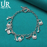925 Silver High-Heeled Shoes Chain Bracelet Wedding Charm Jewelry