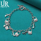 925 Silver Bag Heeled Shoes Chain Bracelet Wedding Engagement Charm