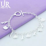 925 Silver High-Heeled Shoes Chain Bracelet Wedding Charm Jewelry