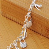 925 Silver Bag High-Heeled Shoes Chain Bracelet Wedding Engagement