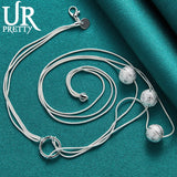 925 Silver Ball Round Snake Chain 18 Inch Necklace for Women