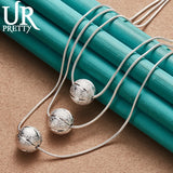 925 Silver Ball Round Snake Chain 18 Inch Necklace for Women