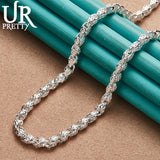 925 Silver Beaded Necklace 20/24 Inch Chain Woman Men Wedding Engagement