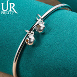 925 Silver Bell Bangle Bracelet For Women Wedding Engagement Party