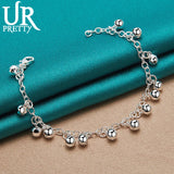925 Silver Bell Ball Bead Chain Bracelet Wedding Charm Jewelry