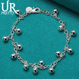925 Silver Bell Ball Bead Chain Bracelet Wedding Charm Jewelry