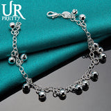 925 Silver Bell Ball Bead Chain Bracelet Wedding Engagement Jewelry