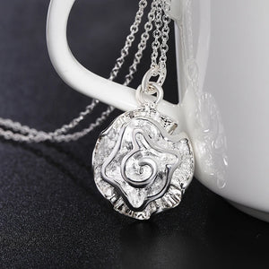 925 Silver Big Flower Pendant Necklace 16-30" Chain Wedding Jewelry