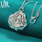 925 Silver Big Flower Pendant Necklace 16-30" Chain Wedding Jewelry