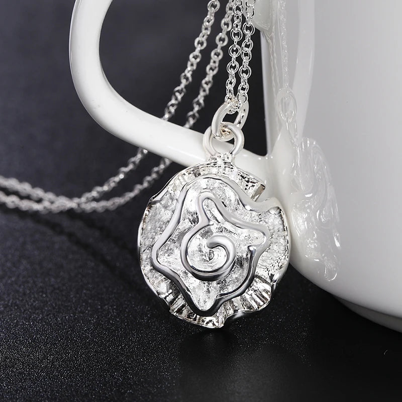 925 Silver Big Flower Pendant Necklace 16-30" Chain Wedding Jewelry