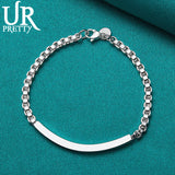 925 Sterling Silver Square Tube Chain Bracelet for Women