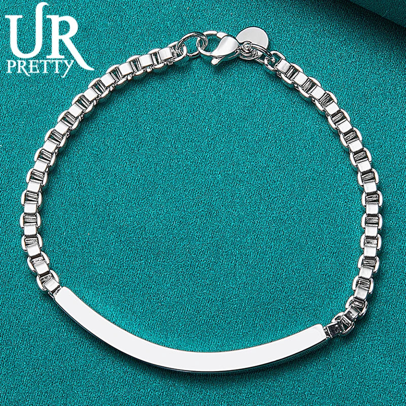 925 Sterling Silver Square Tube Chain Bracelet for Women