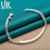 925 Sterling Silver Square Tube Chain Bracelet for Women