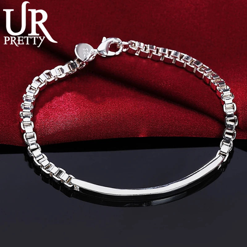 925 Silver Box Square Tube Chain Bracelet Wedding Charm Jewelry
