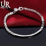 925 Silver Box Square Tube Chain Bracelet Wedding Charm Jewelry